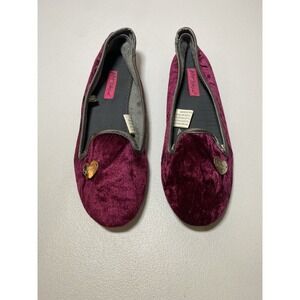 Betsey Johnson Womens Crushed Velvet Ballet Flats‎ Slippers Heart Charm Size 7-8